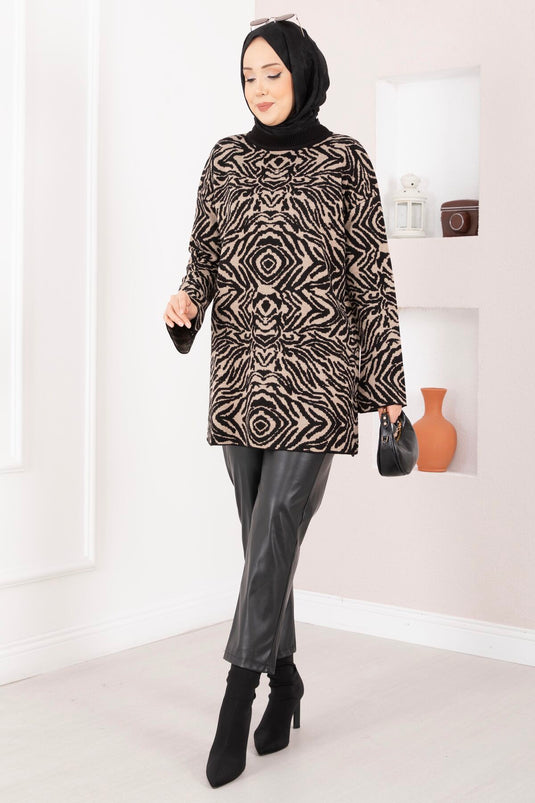 Zebra Patroon Gebreide Trui Zwart