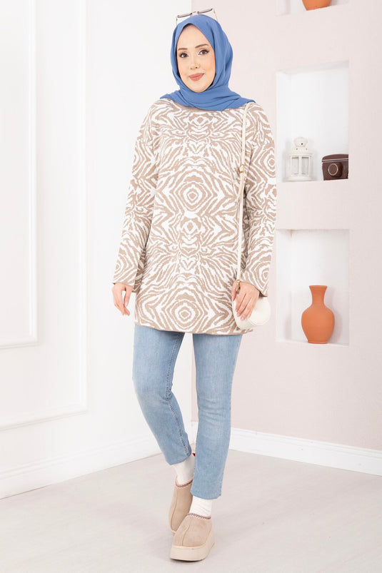 Pull en tricot à motif zébré couleur vison