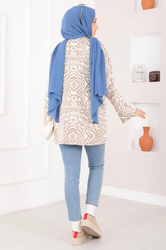 Pull en tricot à motif zébré couleur vison