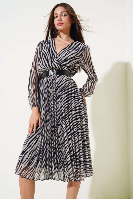 Vestido midi de tul con estampado de cebra negro