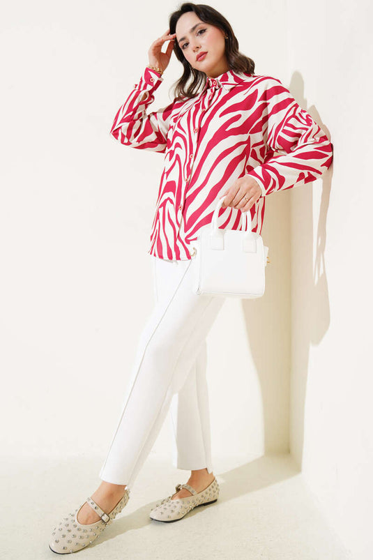 Zebra Patterned Shirt Claret Red