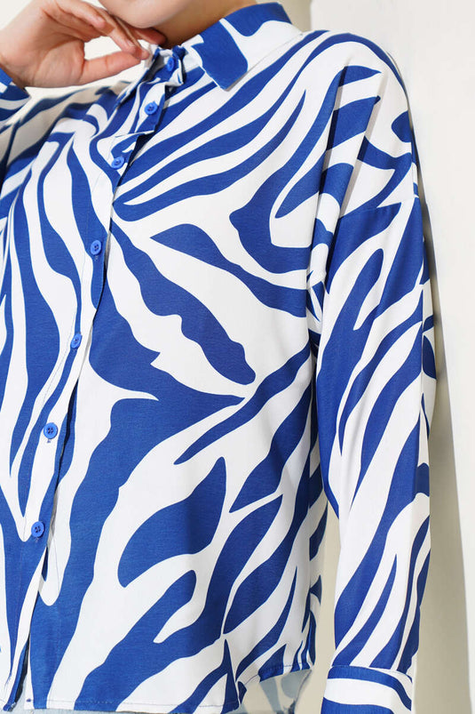 Zebra Patterned Shirt Navy Blue
