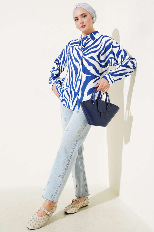 Zebra Patterned Shirt Navy Blue