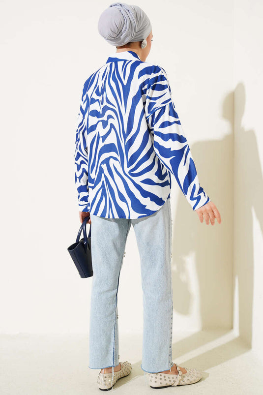 Zebra Patterned Shirt Navy Blue