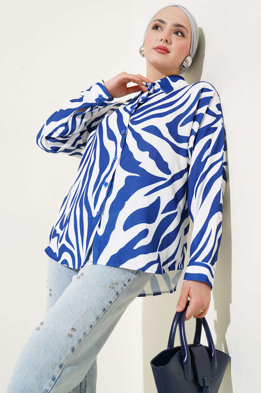 Zebra Patterned Shirt Navy Blue