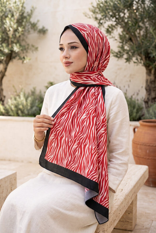 Mantón Hijab Con Estampado De Cebra Rojo