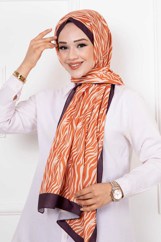 Zebra Patterned Hijab Shawl Dark Brick