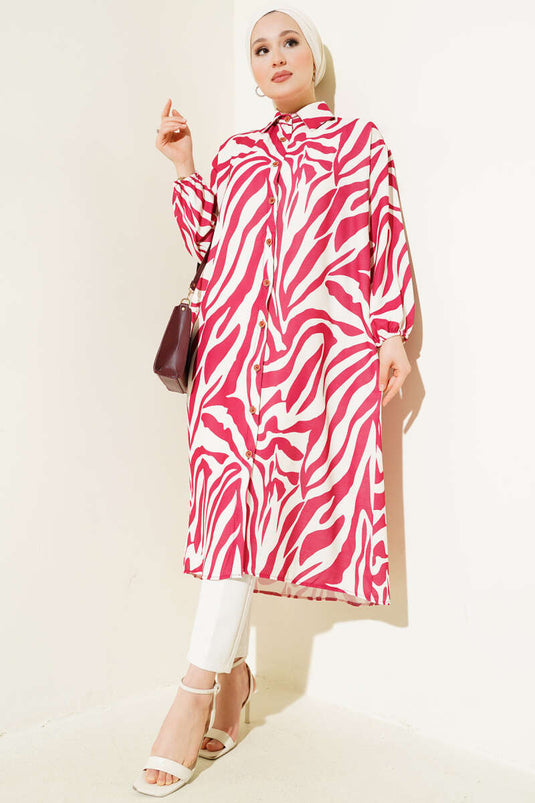 Chemise longue bordeaux à motif zèbre