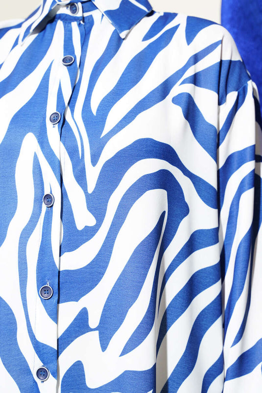 Zebra Patterned Long Shirt Navy Blue
