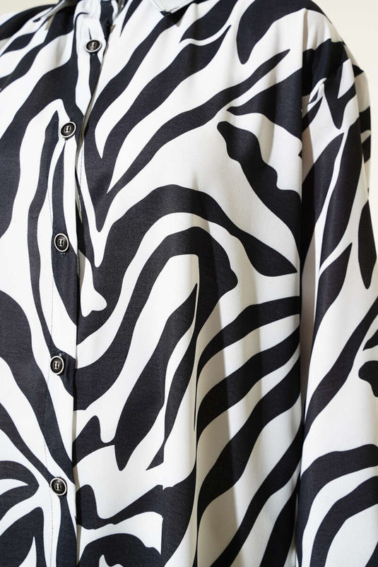 قميص طويل بنقشة حمار وحشي أسود