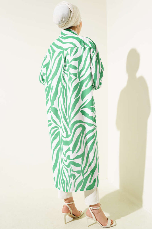 Chemise longue verte à motif zèbre