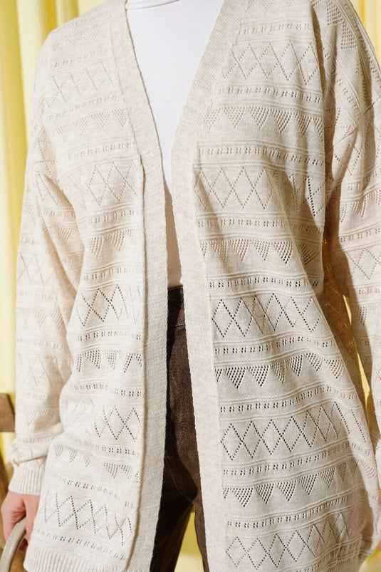 Zigzag Ajurlu Basic Triko Hırka Taş