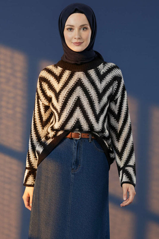 سترة محبوكة بنمط متعرج أزرق داكن