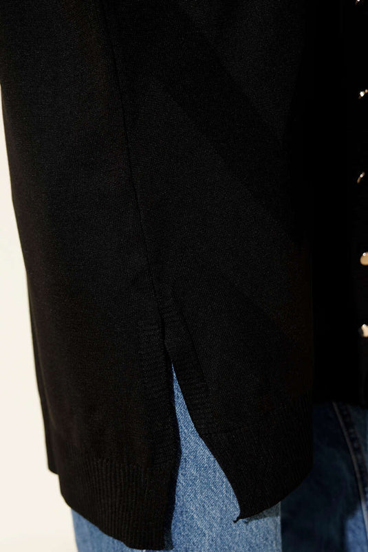 Cardigan boutonné mercerisé à motif zigzag noir