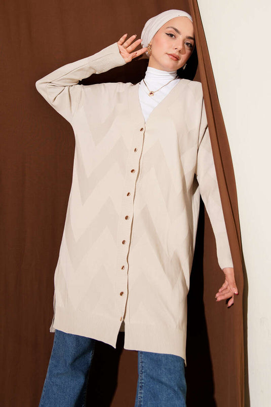 Cardigan boutonné mercerisé à motifs zigzag Pierre