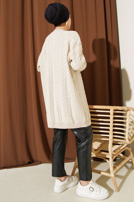 Zigzag Örgü Triko Tunik Bej