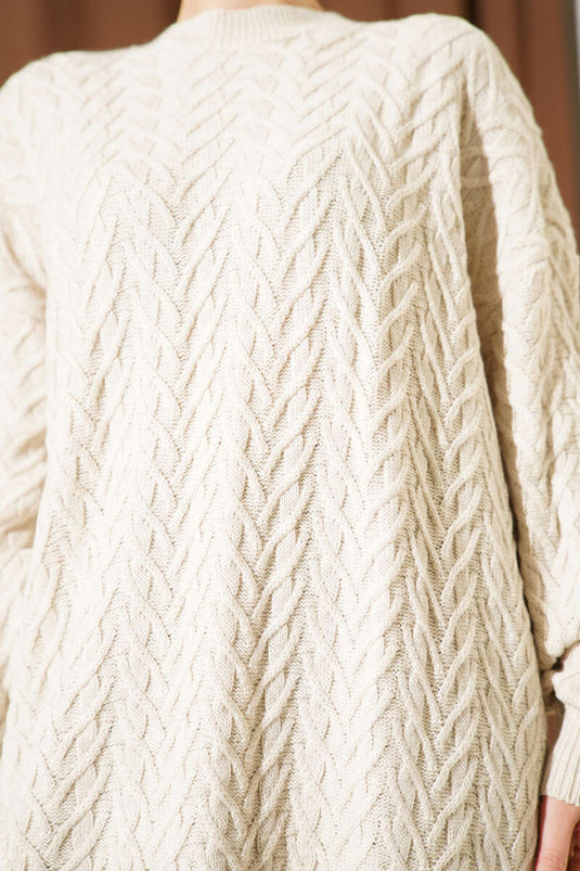 Zigzag Örgü Triko Tunik Bej