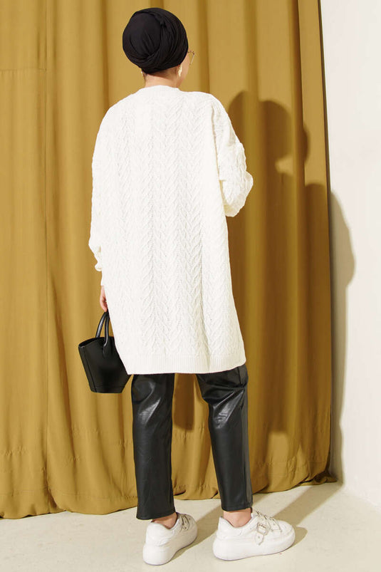 Zigzag Örgü Triko Tunik Ekru