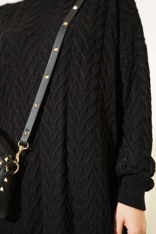 Zigzag Örgü Triko Tunik Siyah