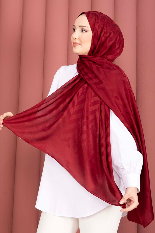 Série d'écharpes jacquard à motif zigzag bordeaux