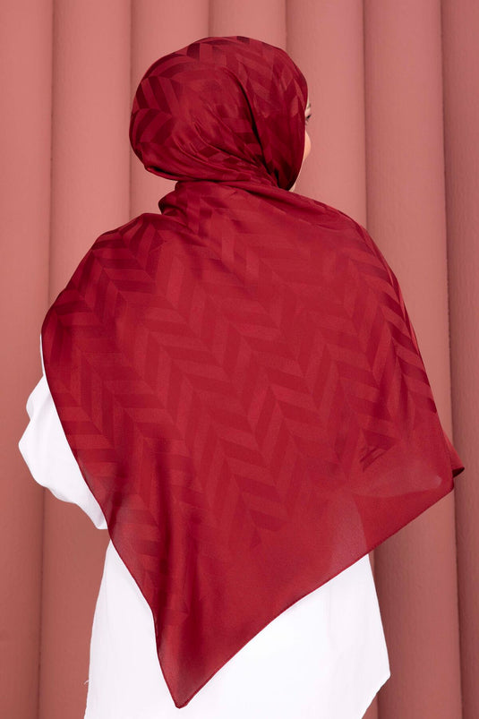 Série d'écharpes jacquard à motif zigzag bordeaux