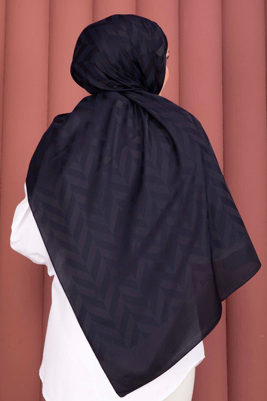 Série d'écharpes jacquard à motif zigzag bleu marine