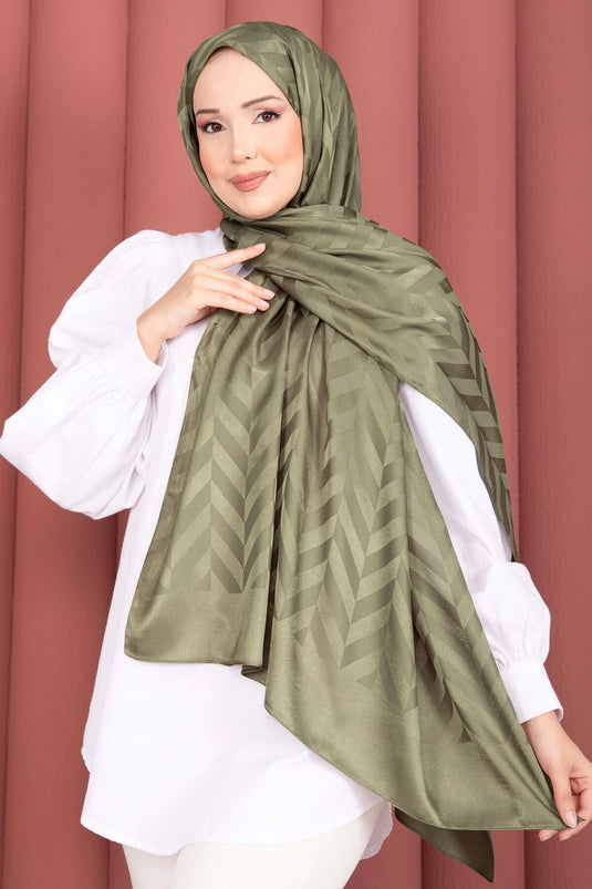 Série d'écharpes jacquard à motif zigzag vert olive