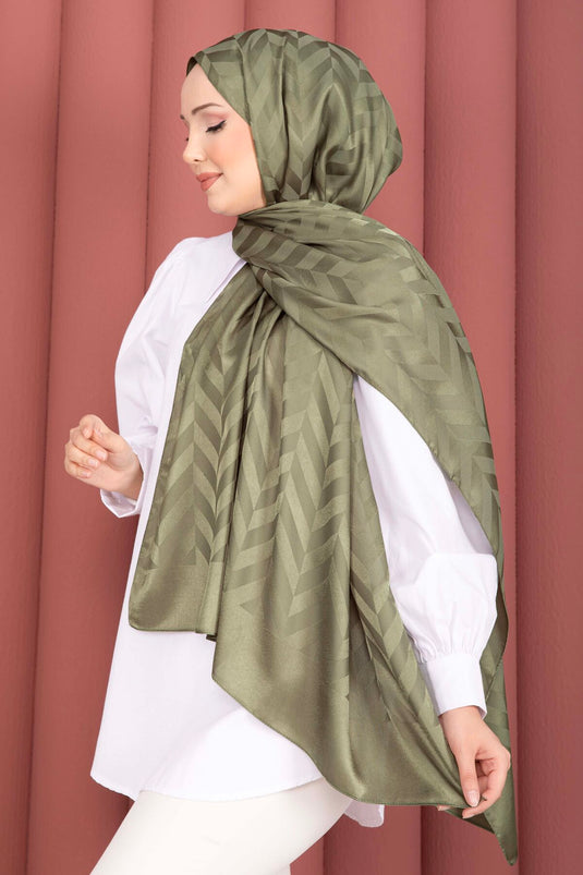 Série d'écharpes jacquard à motif zigzag vert olive