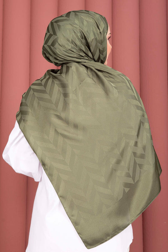 Série d'écharpes jacquard à motif zigzag vert olive