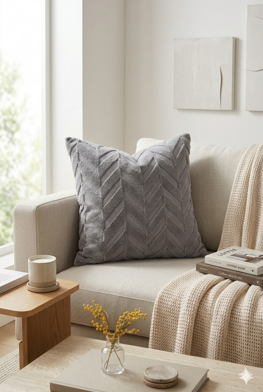 Zigzag Pattern Pillowcase - Smoke Gray Cushion Cover