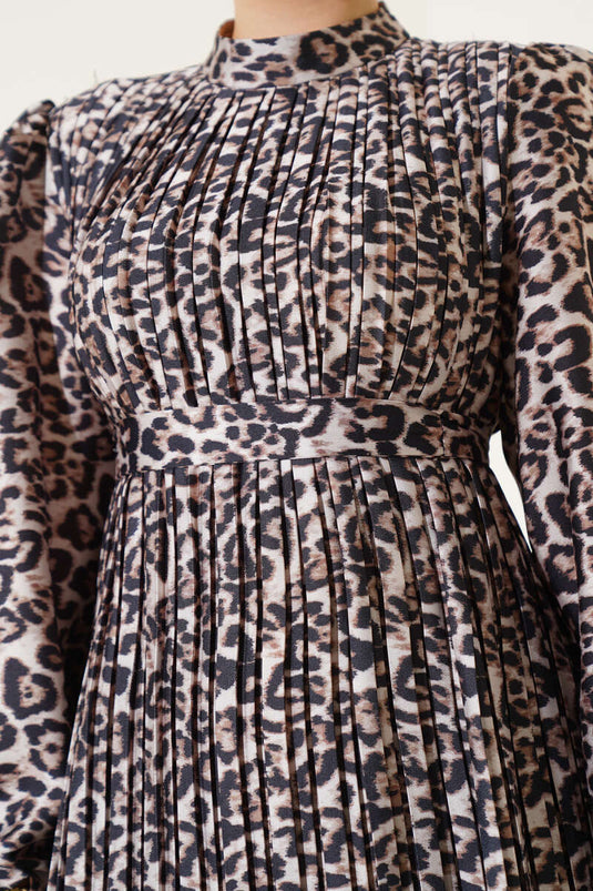 Robe de soirée plissée à motifs zigzag léopard