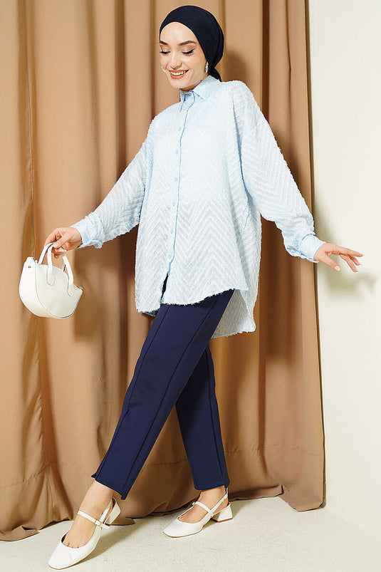 Camicia larga con frange Zikzak azzurro bebè