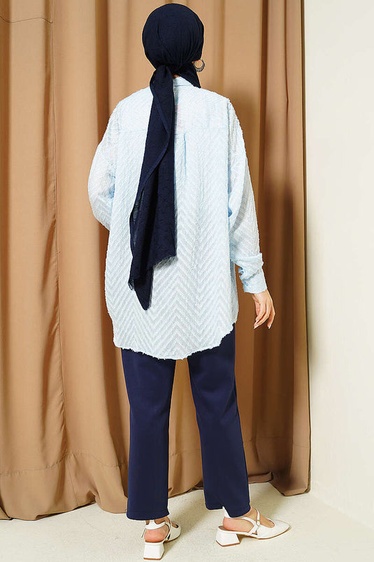 Camicia larga con frange Zikzak azzurro bebè