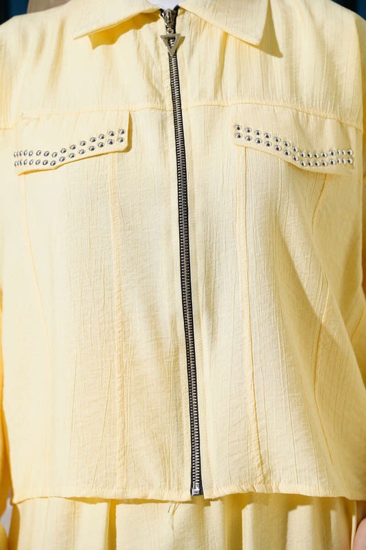 Two-Piece Set with Studded Pocket Flap and Skirt Yellow