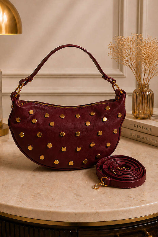 Sac zippé avec détails cloutés Bordeaux