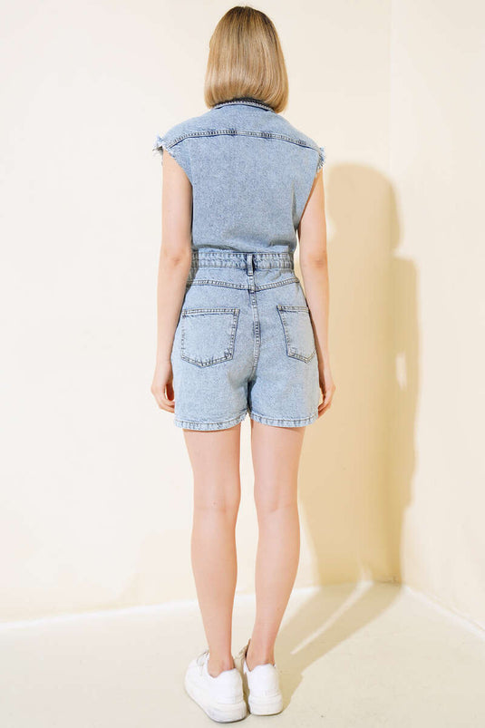 Salopette en denim brodée de clous Snow Wash