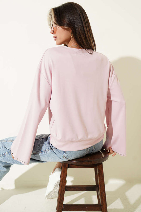 Blouse basique à col clouté rose