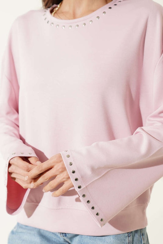 Blouse basique à col clouté rose