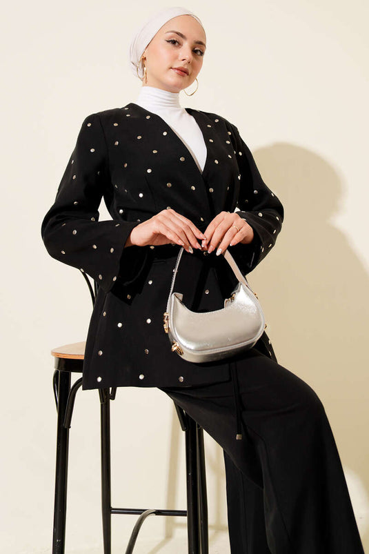 Tencel Two Piece Suit with Studded Jacket, Black