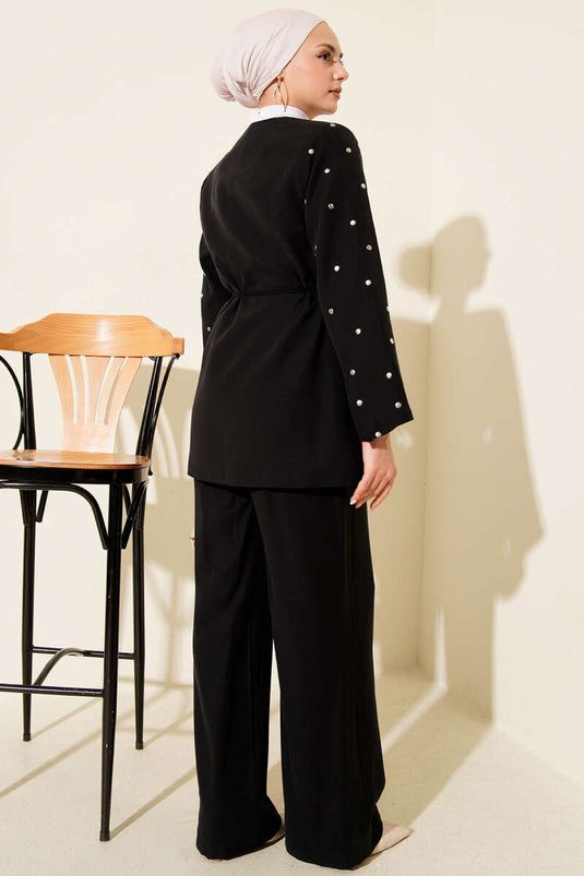 Tencel Two Piece Suit with Studded Jacket, Black