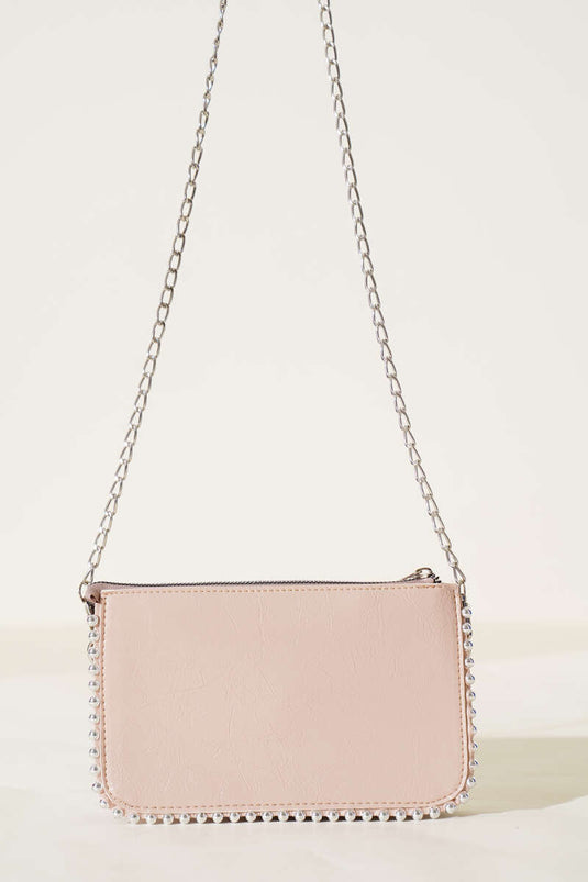 Studded Chain Strap Bag Powder Patent Leather