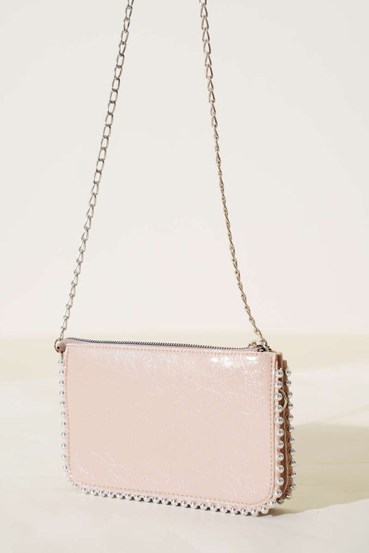 Studded Chain Strap Bag Powder Patent Leather