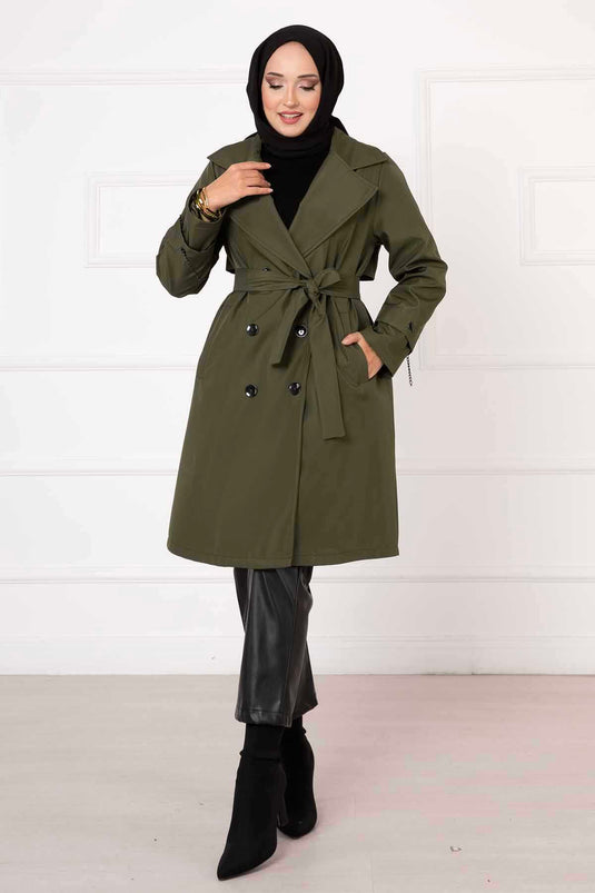 Trench Doublé Détail Accessoire Chaîne Kaki