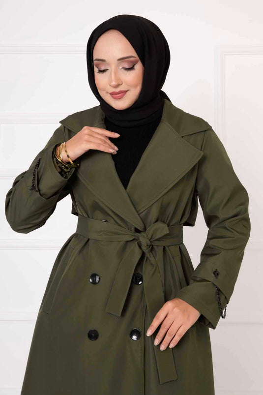 Trench Doublé Détail Accessoire Chaîne Kaki