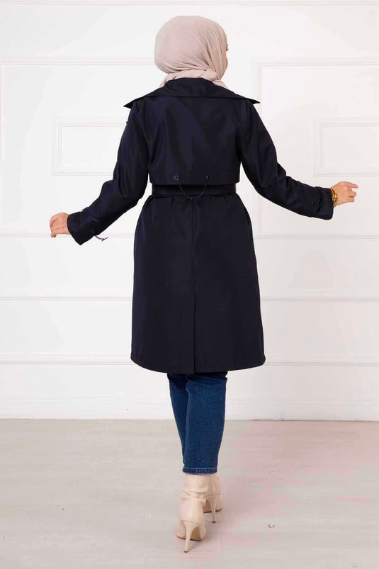 Navy Trench Coat With Chain Detail Lined Accessory