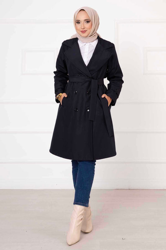 Navy Trench Coat With Chain Detail Lined Accessory