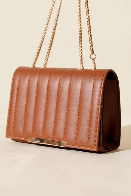 Zincir Askılı Dikdörtgen Çanta Taba