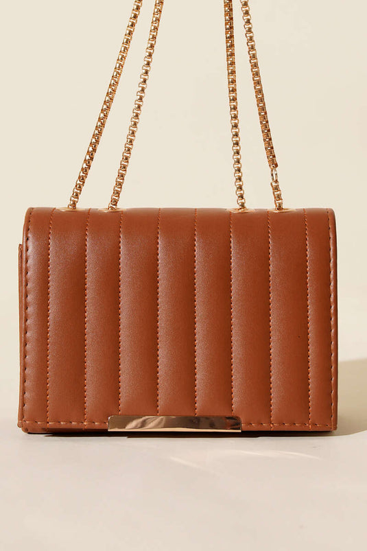 Zincir Askılı Dikdörtgen Çanta Taba