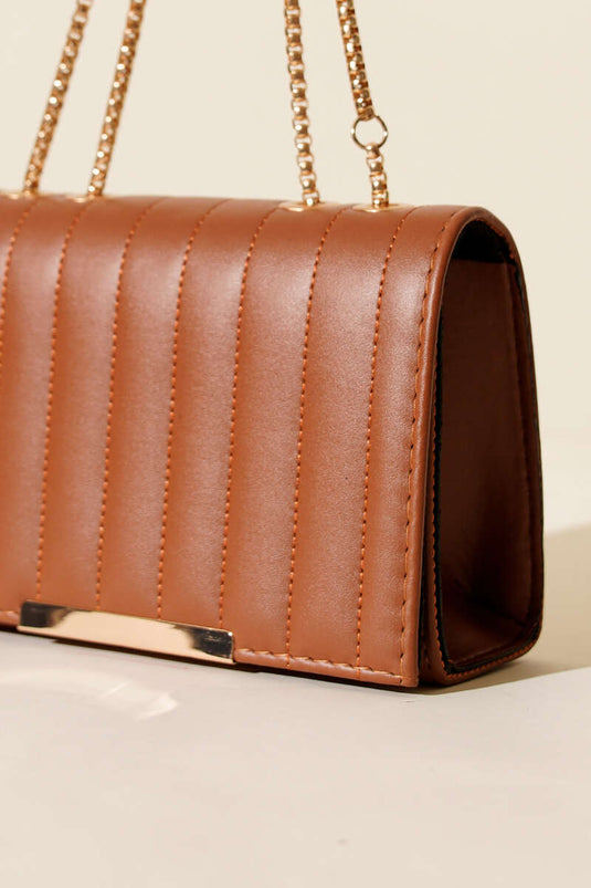 Zincir Askılı Dikdörtgen Çanta Taba