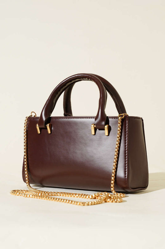 Sac magnétique à bandoulière chaîne marron foncé